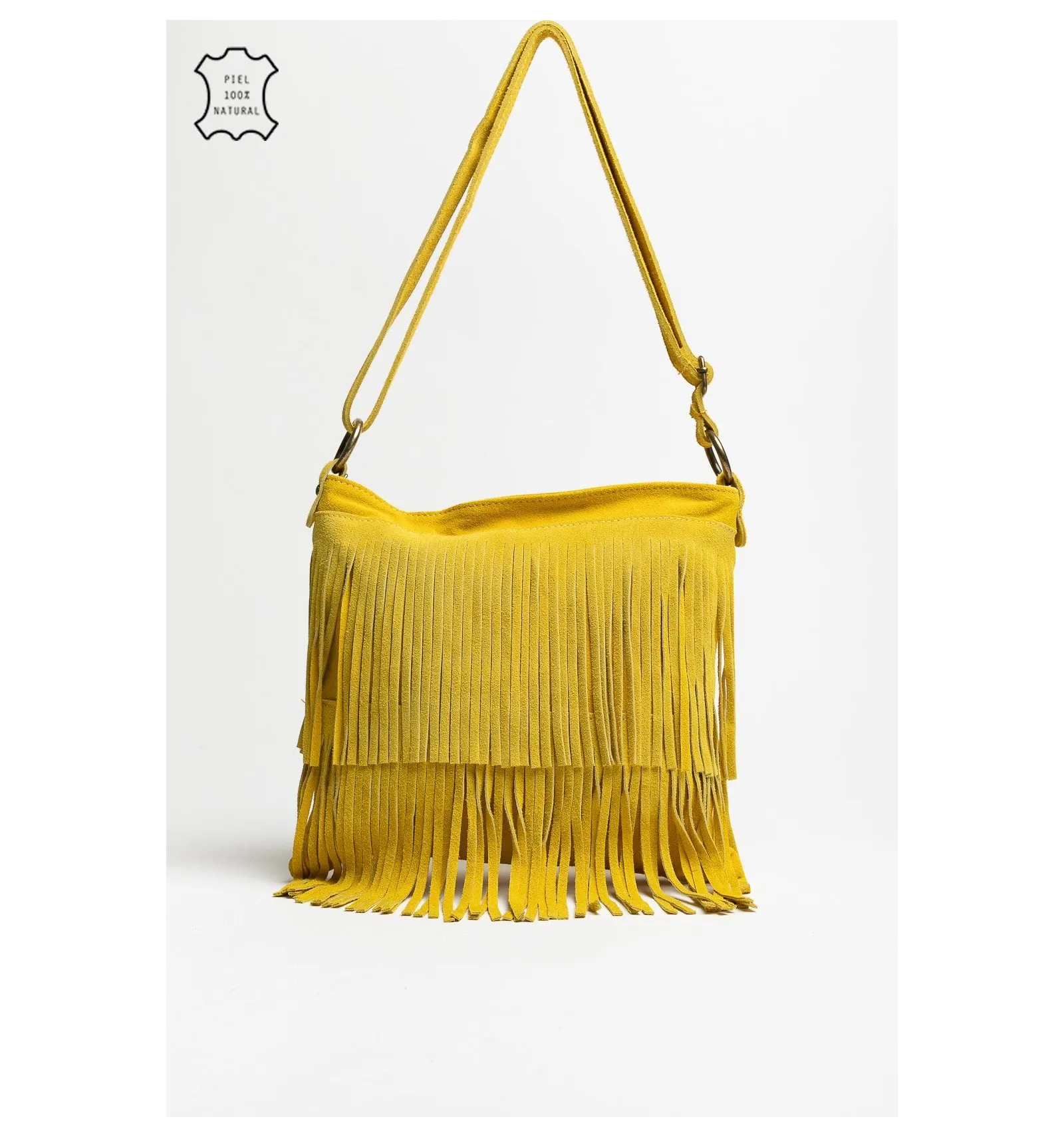 BOLSO BANDOLERA DE PIEL FLECOS   AMARILLO