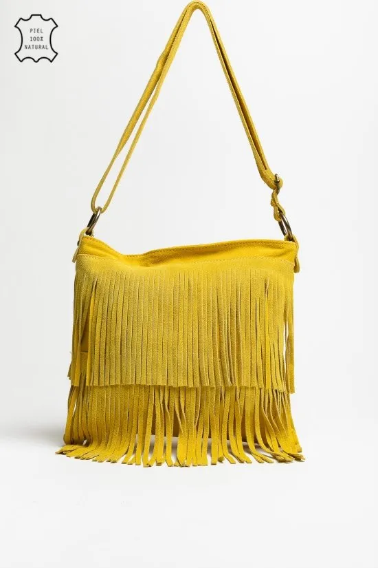 BOLSO BANDOLERA DE PIEL FLECOS   AMARILLO