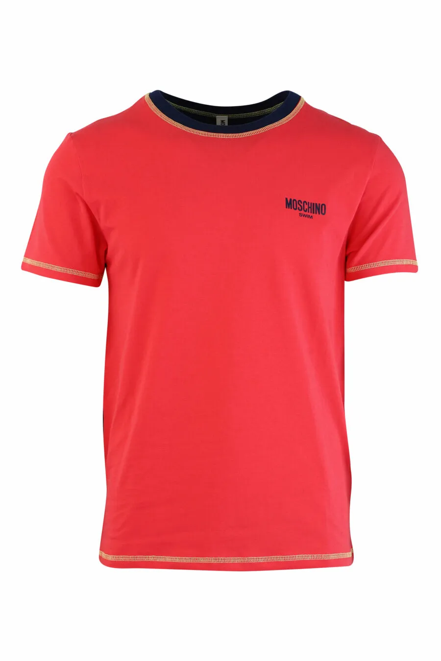 Camiseta bicolor azul y en reverso fucsia con mini logo 