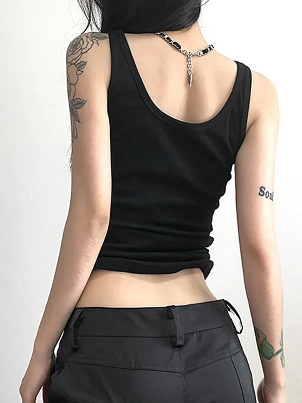 Camiseta sin mangas negra ajustada informal con cuello redondo