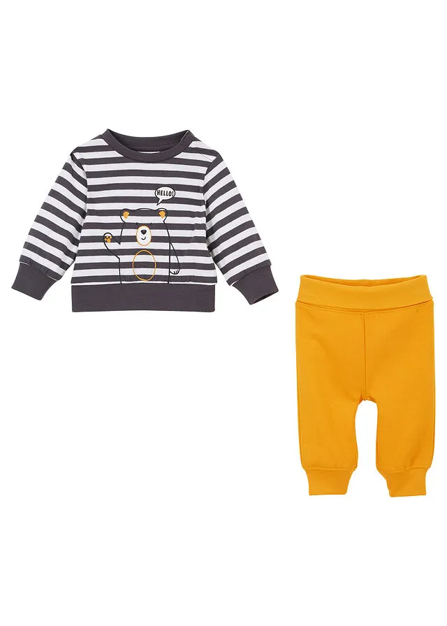 CAMISETA Y PANTALONES DE BEBé (CONJUNTO DE 2 PIEZAS) DE ALGODóN ORGáNICO BLANCO LANAMARRóN MIEL
