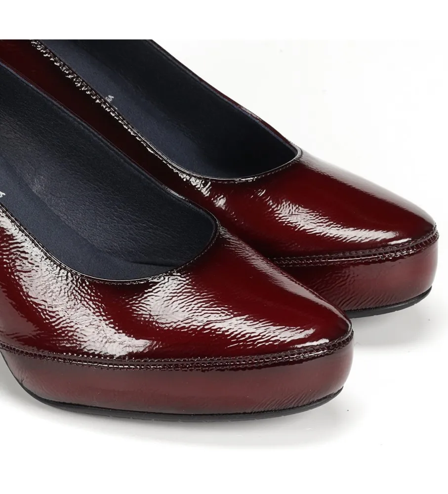 DORKING BY FLUCHOS ZAPATOS DE PIEL BLESA D5794 BURDEOS ALTURA TACÓN 6CM