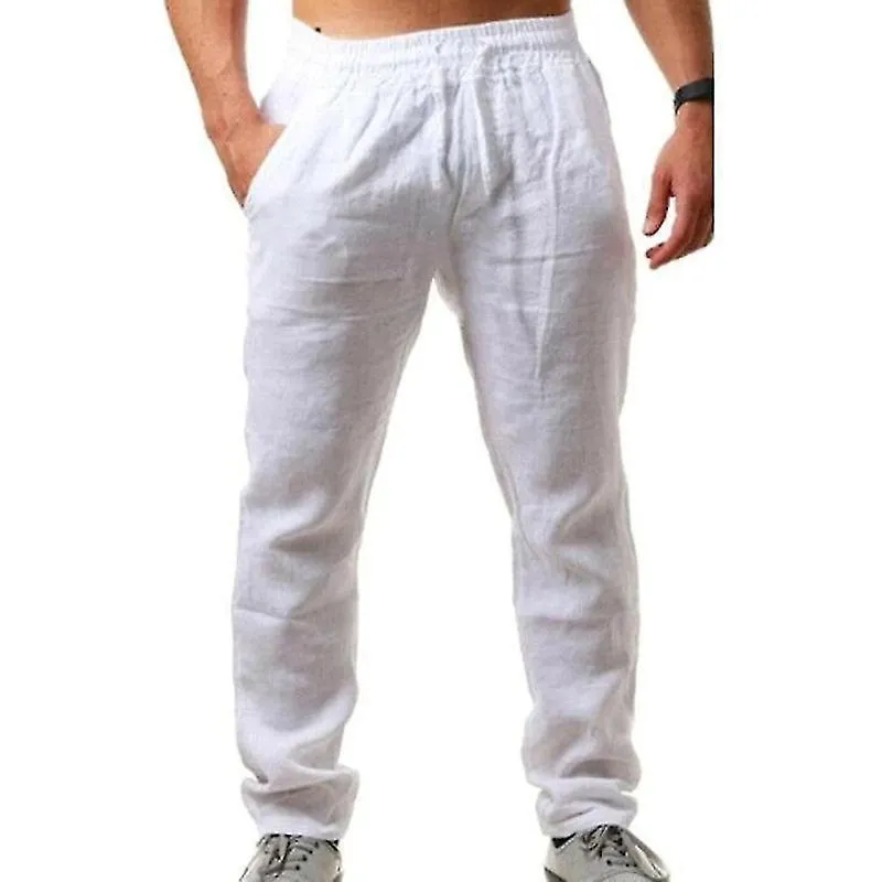 Hombre Harén de verano Pantalones de lino de algodón Cordón Pantalones elásticos sueltos
