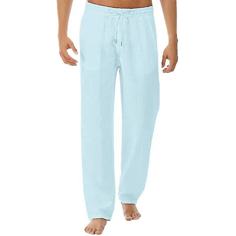 Hombres Cintura elástica Algodón Pantalones de lino Casual Beach Pierna recta Cómodos Pantalones largos