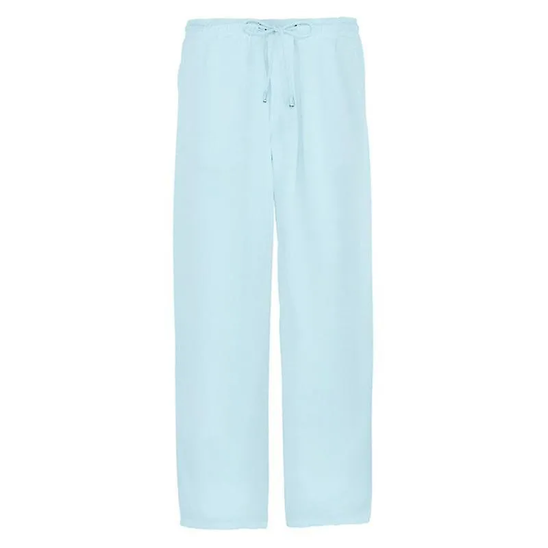 Hombres Cintura elástica Algodón Pantalones de lino Casual Beach Pierna recta Cómodos Pantalones largos