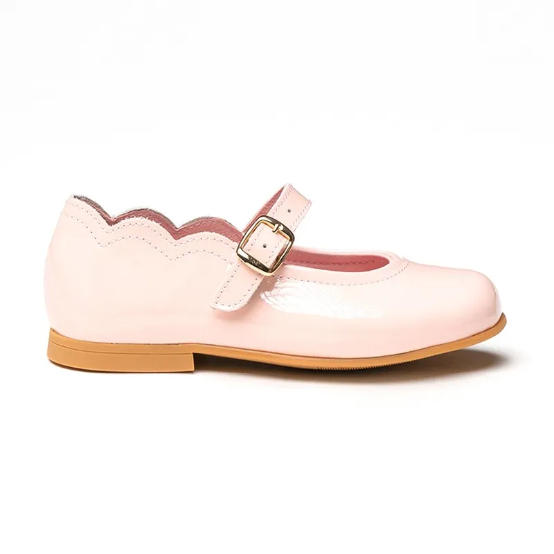 Merceditas Niña Piel Charol Hebilla 1100 Rosa, de Angelitos