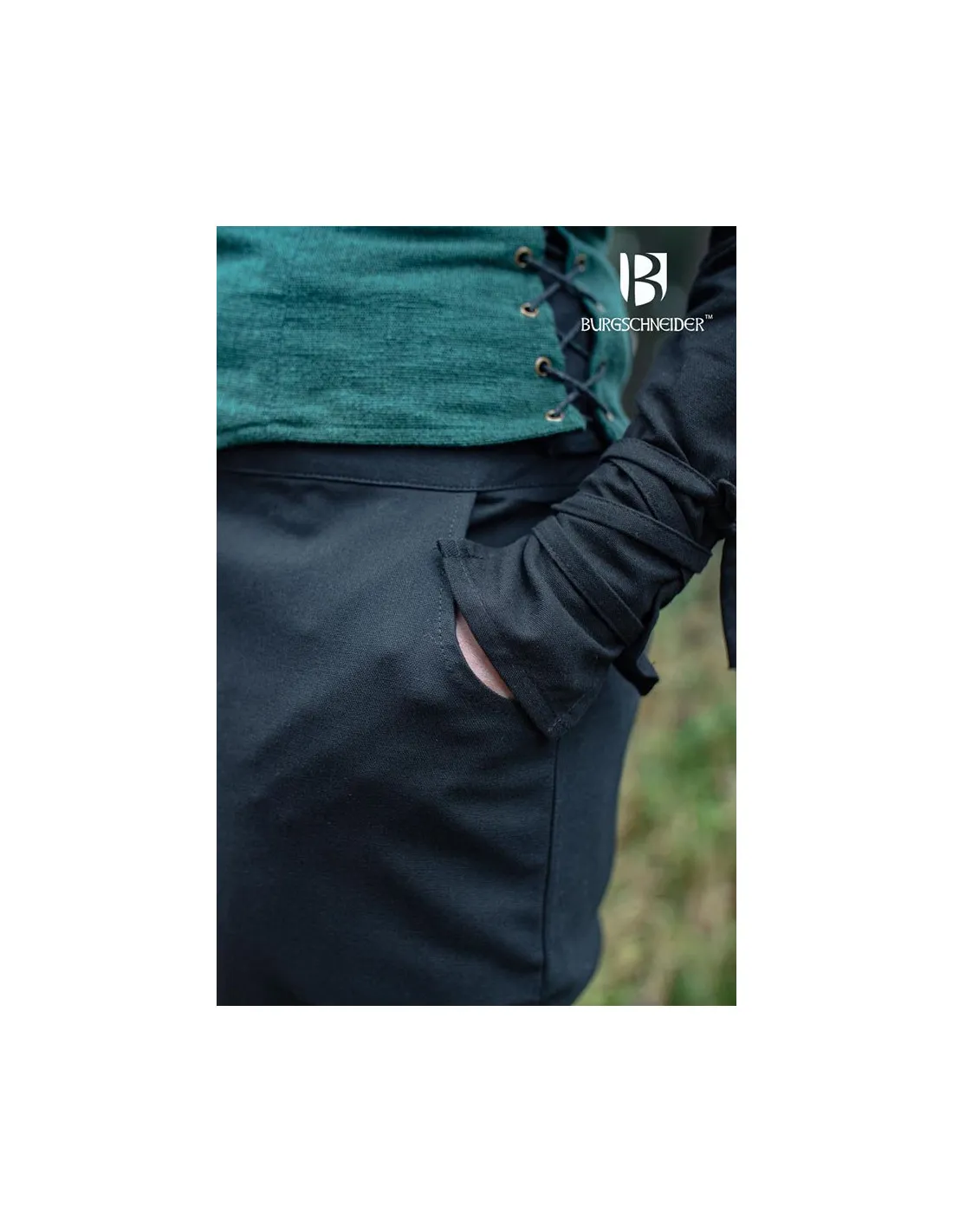 Pantalones medievales Kerga, algodón negro