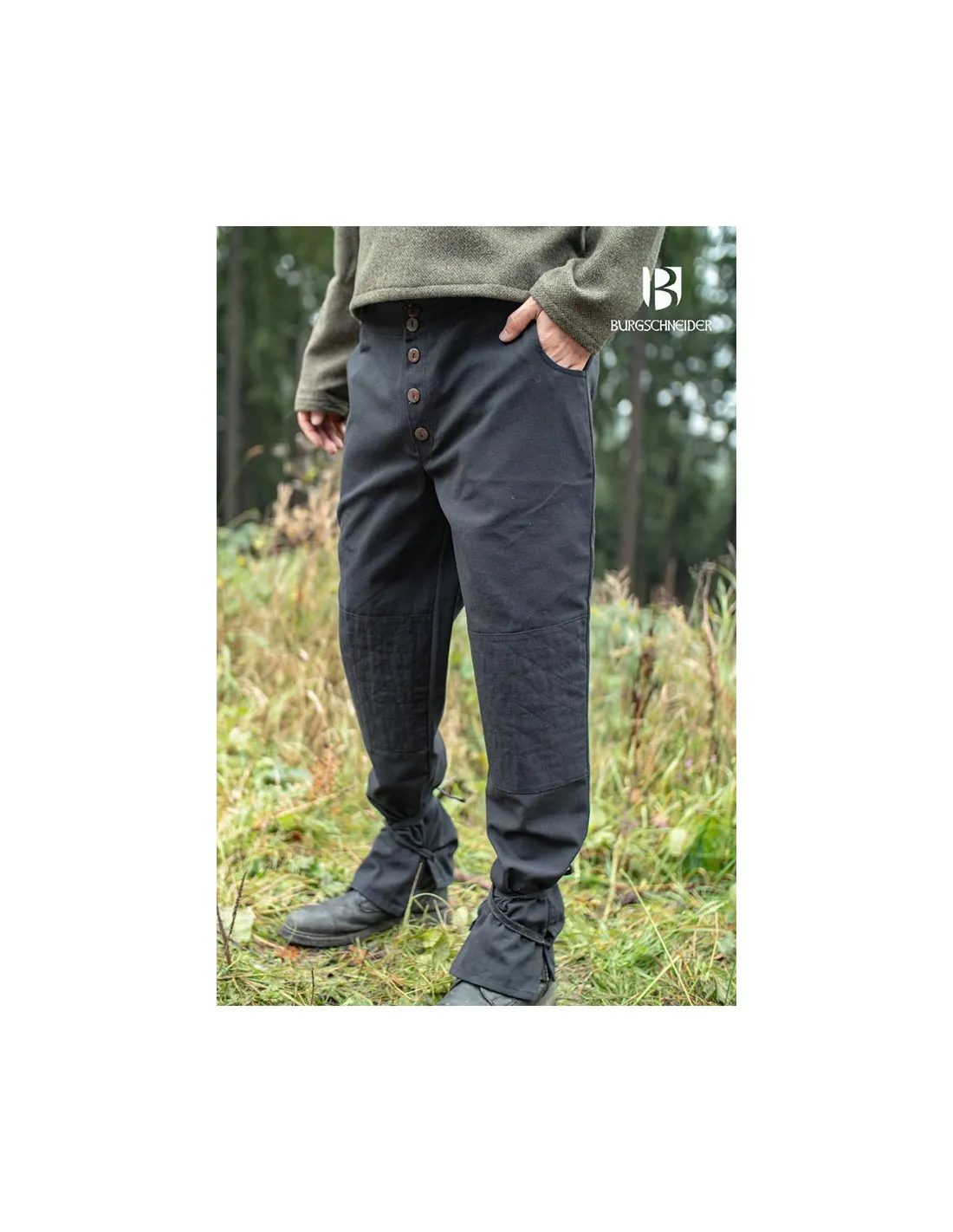 Pantalones medievales Kergon, algodón negro