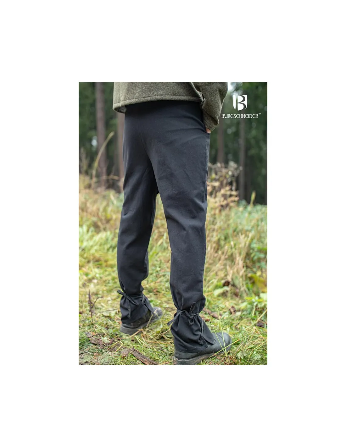 Pantalones medievales Kergon, algodón negro