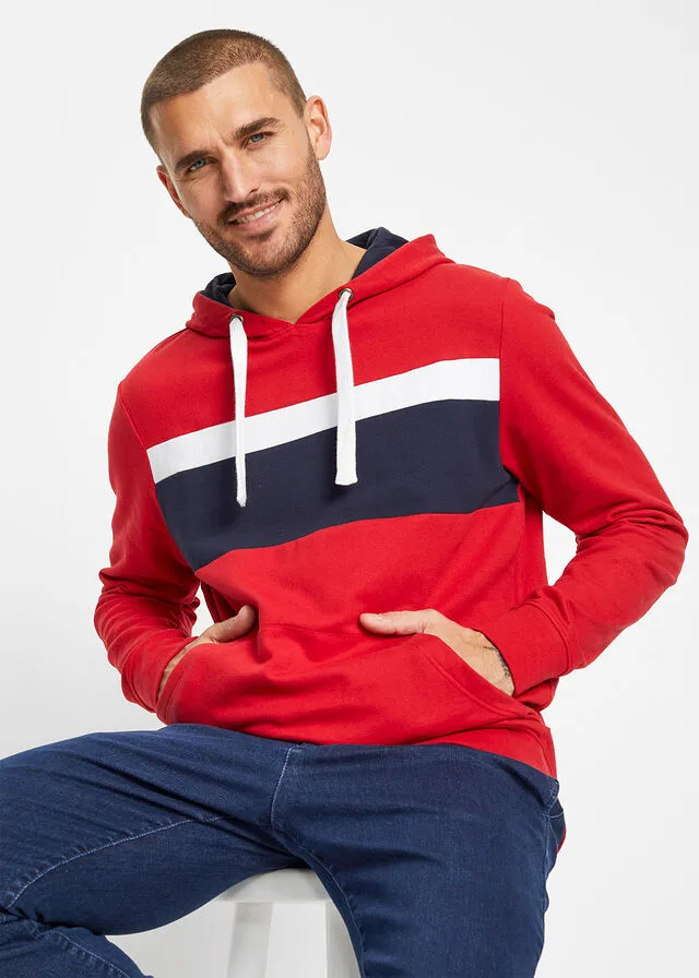 Sudadera con capucha rojo con rayas