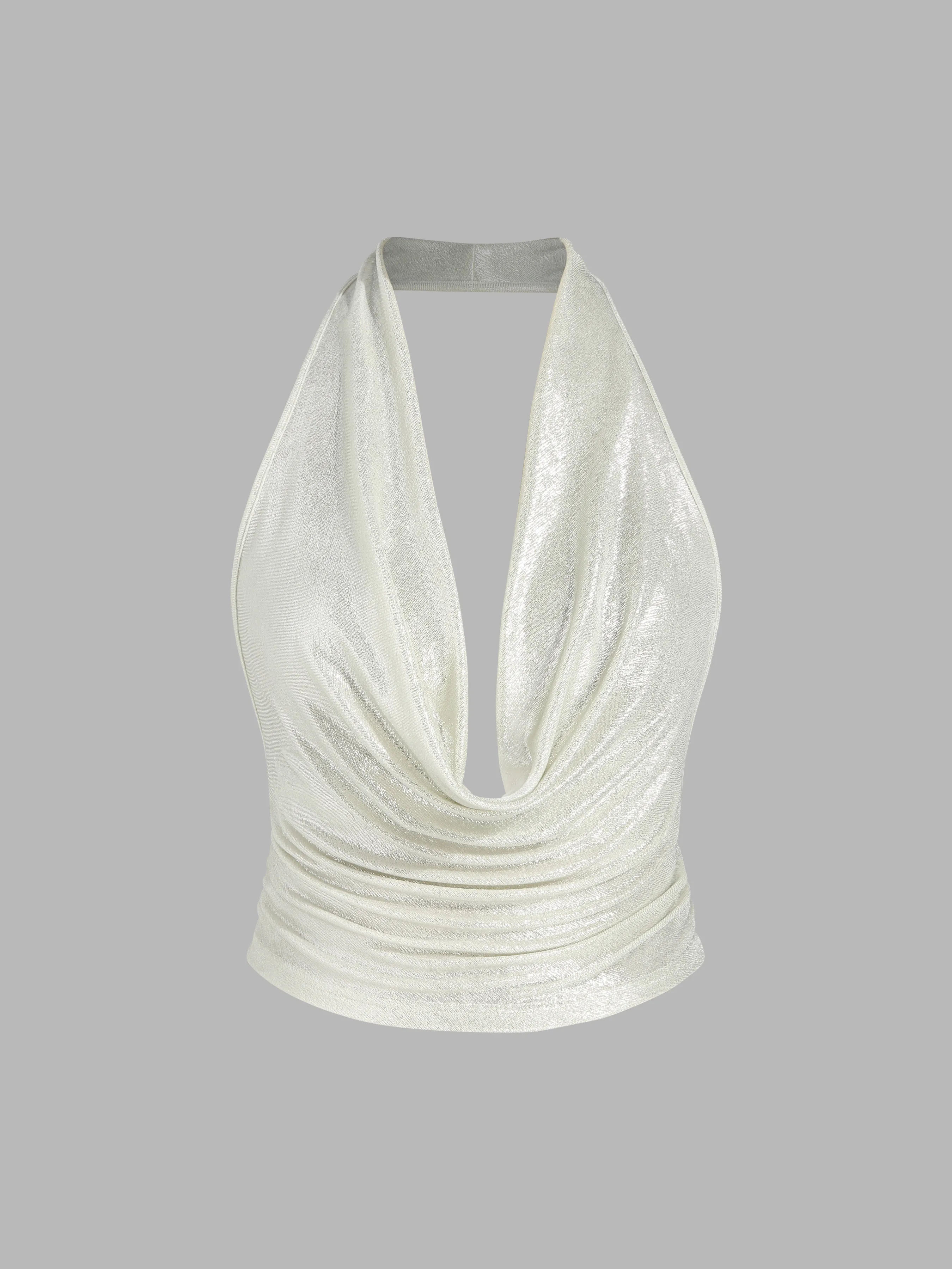  Top Corto sin Espalda con Cuello Drapeado