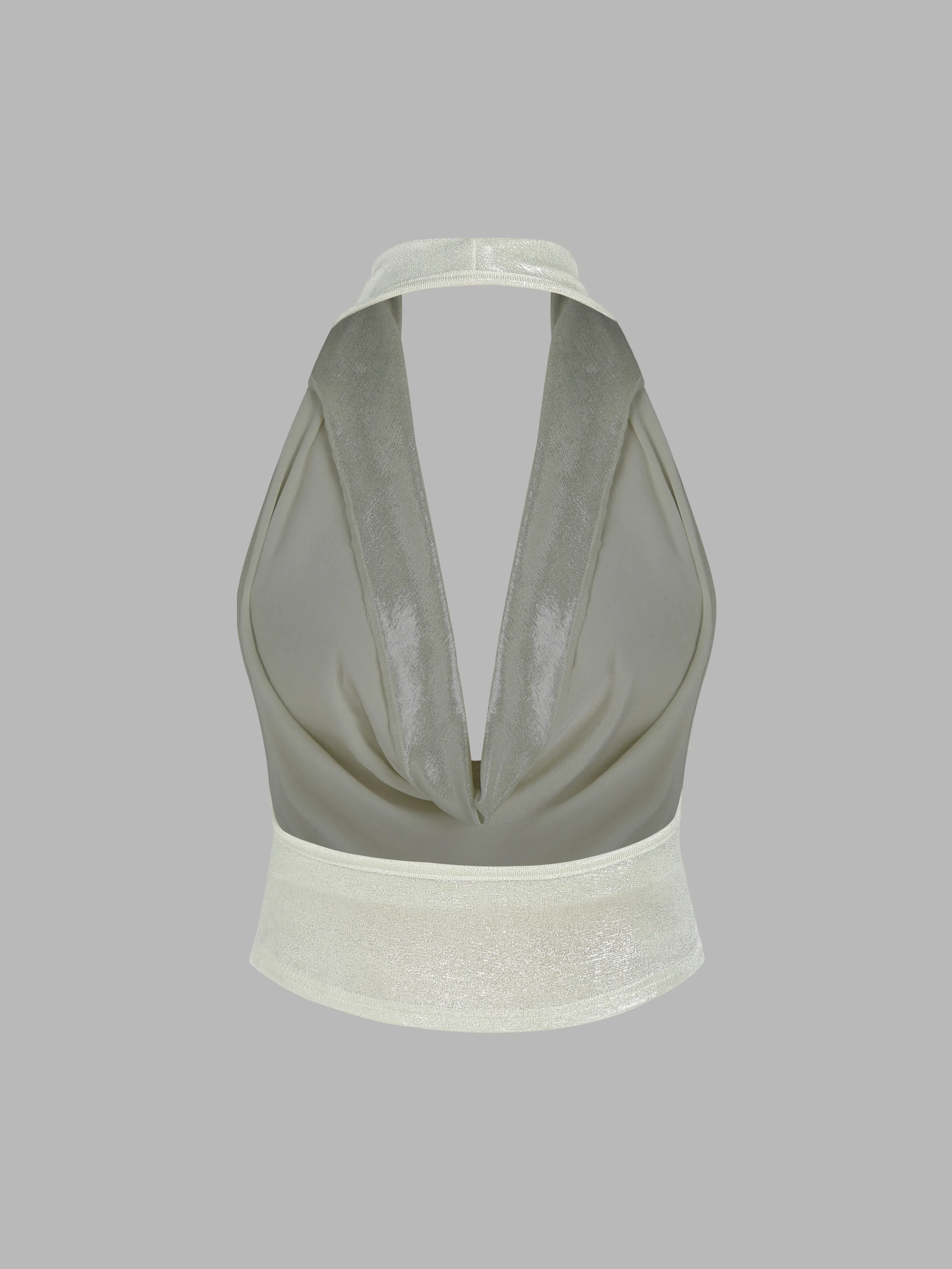  Top Corto sin Espalda con Cuello Drapeado