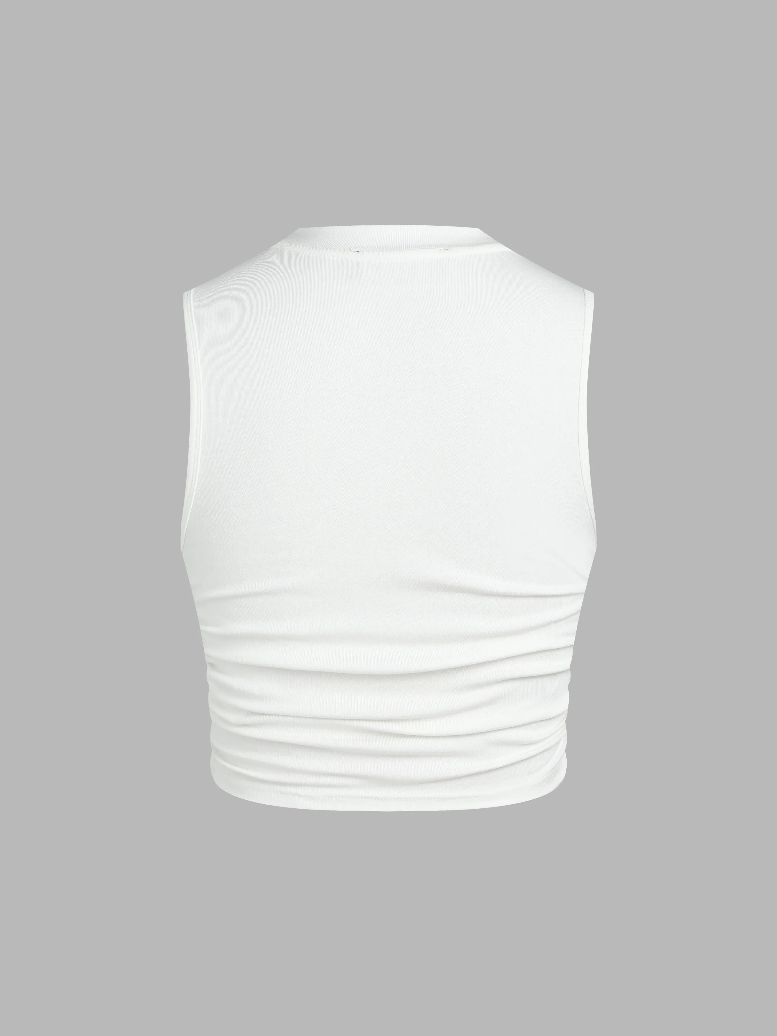 Top Crop Fruncido Sin Mangas y Cuello Redondo Unicolor