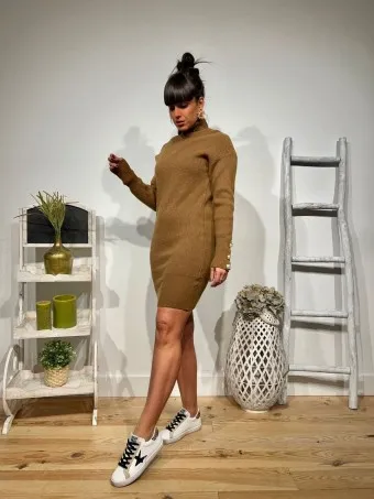 Vestido Punto Botones THERIMA Marrón