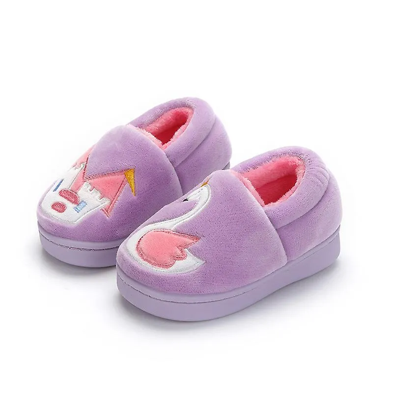Zapatillas de casa para niños de invierno antideslizantes Zapatillas de peluche con estampado unisexMorado,20