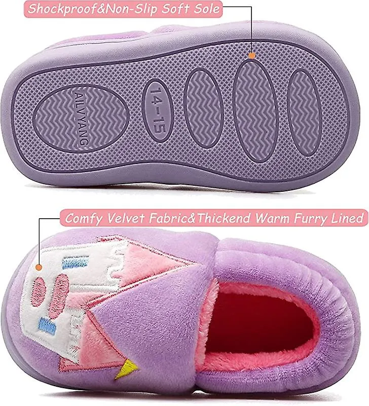 Zapatillas de casa para niños de invierno antideslizantes Zapatillas de peluche con estampado unisexMorado,20