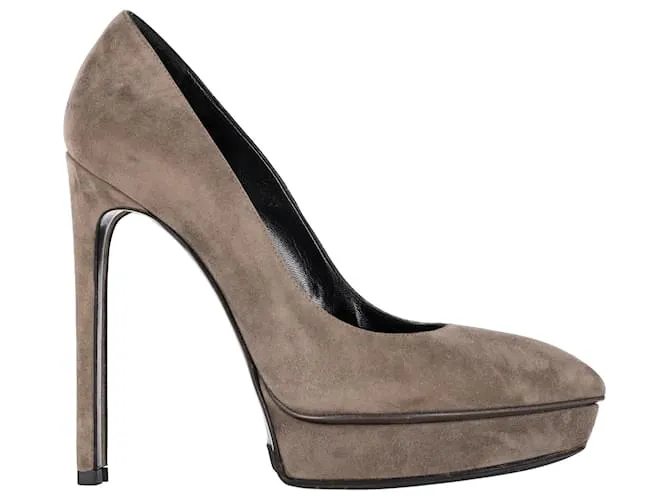 Zapatos de plataforma Janis en ante gris de Saint Laurent Paris 