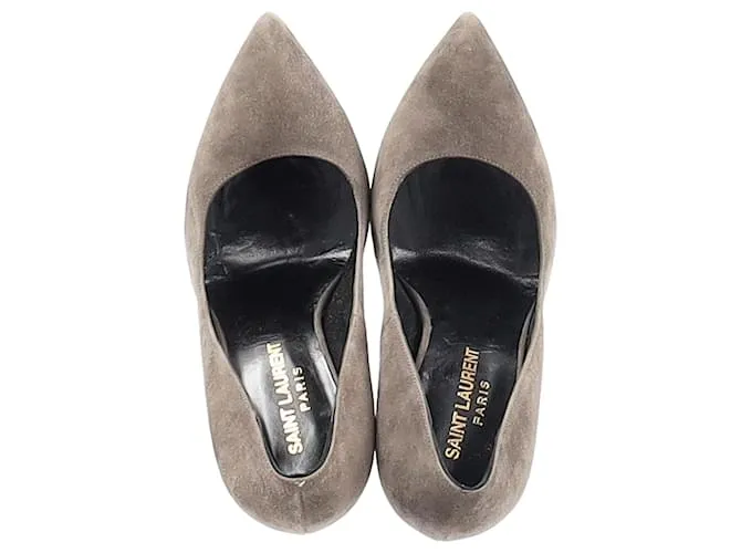 Zapatos de plataforma Janis en ante gris de Saint Laurent Paris 