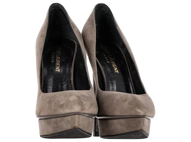 Zapatos de plataforma Janis en ante gris de Saint Laurent Paris 