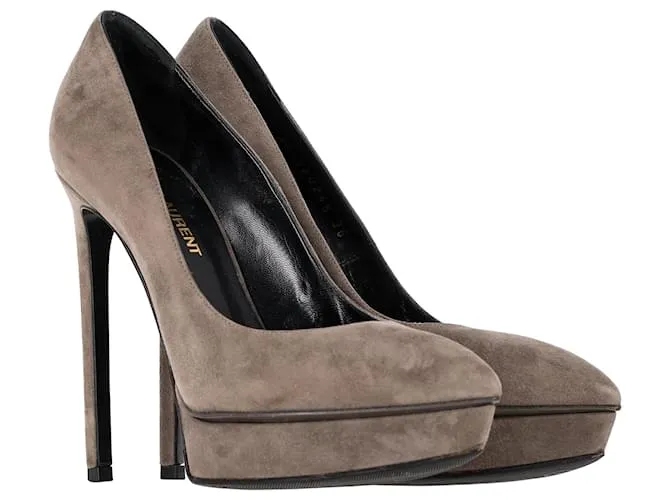 Zapatos de plataforma Janis en ante gris de Saint Laurent Paris 