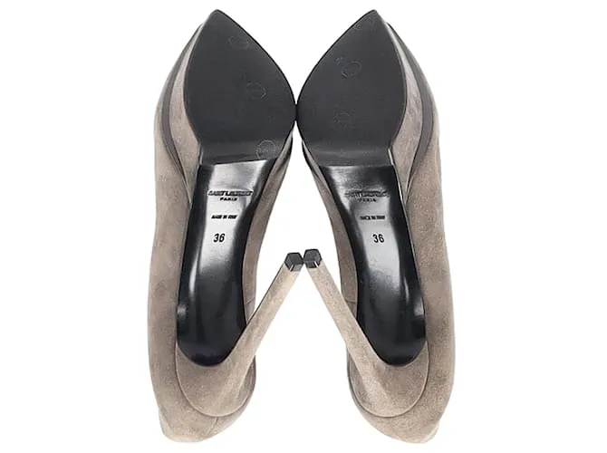 Zapatos de plataforma Janis en ante gris de Saint Laurent Paris 